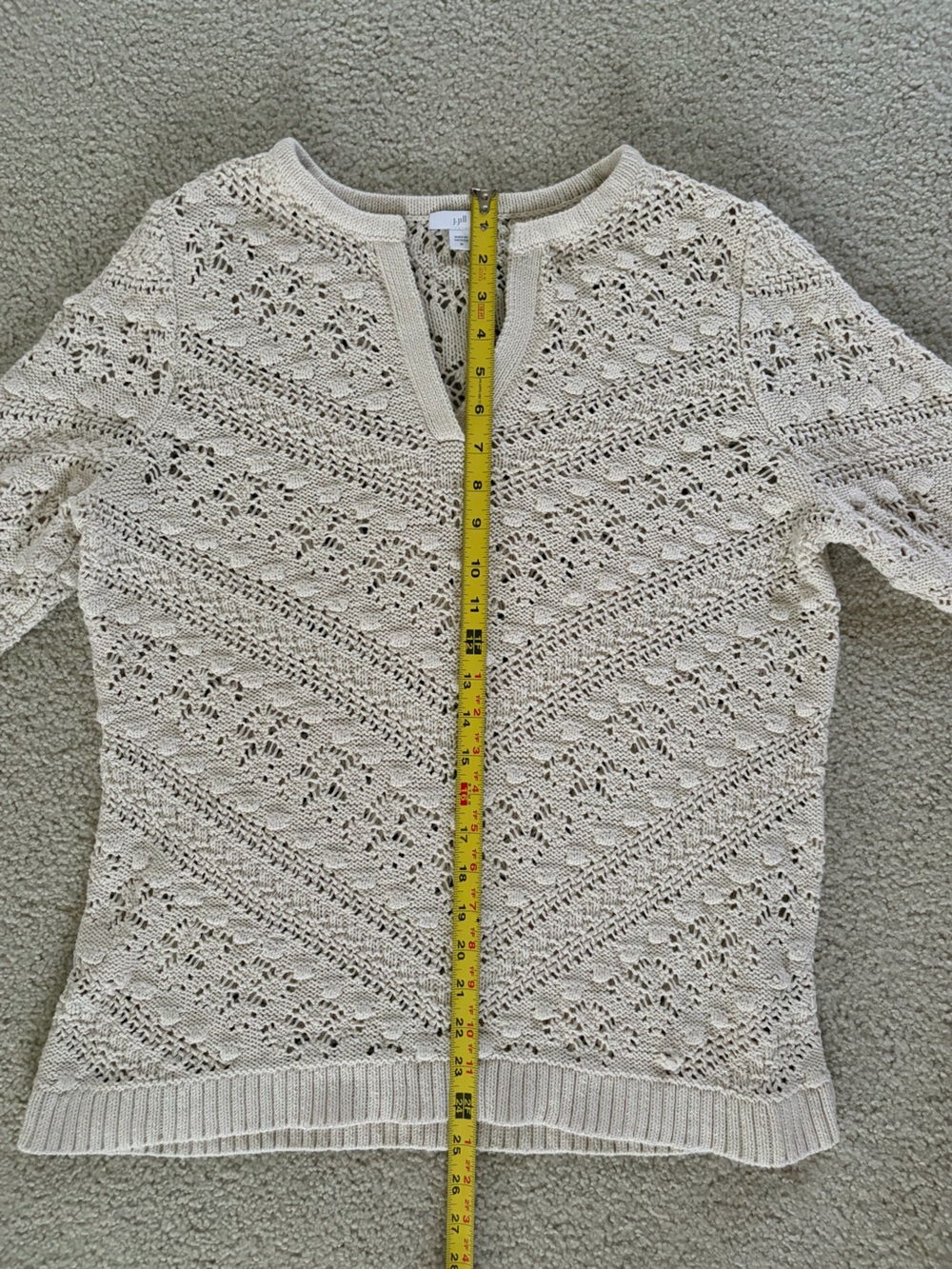 J. Jill Cream Crochet V-Neck Sweater - Picture 4 of 6